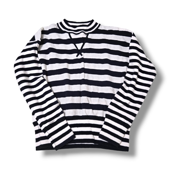 Women’s MADEWELL Pullover Striped Small Knit Sweater White Blue - Picture 1 of 7